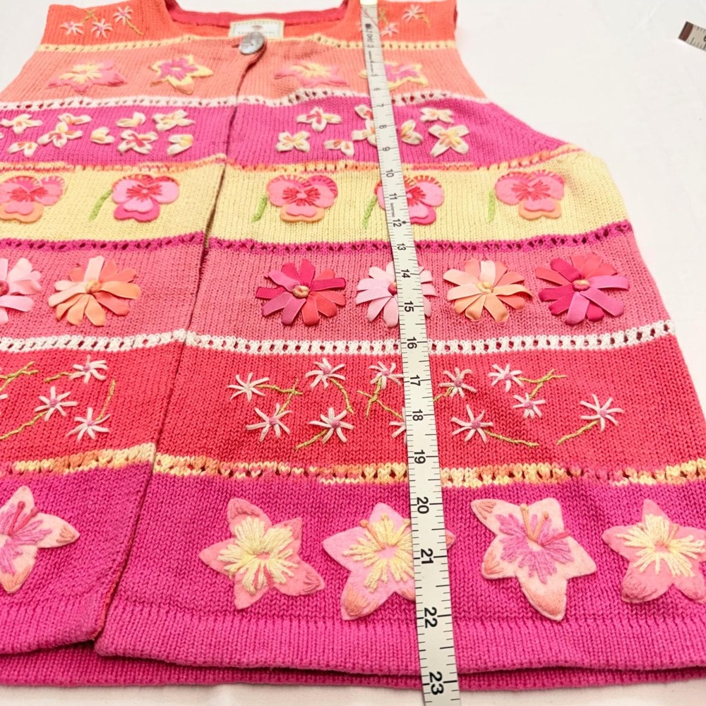 Susan Bristol VTG 1999 L Floral Embroidered Linen Blend Knit Vest Pink SB164 - Picture 12 of 13